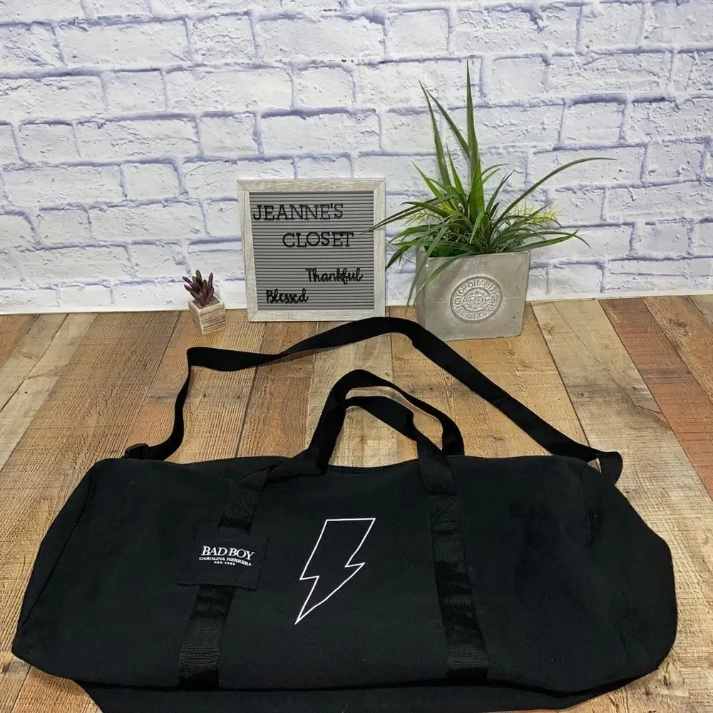 Carolina Herrera Bad Boy black duffle bag gym sport weekender overnight